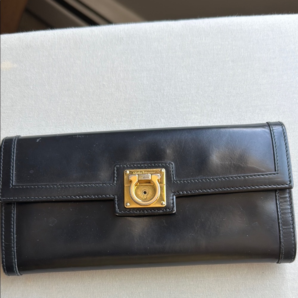 Salvatore Ferragamo Black Wallet with Gold Accent